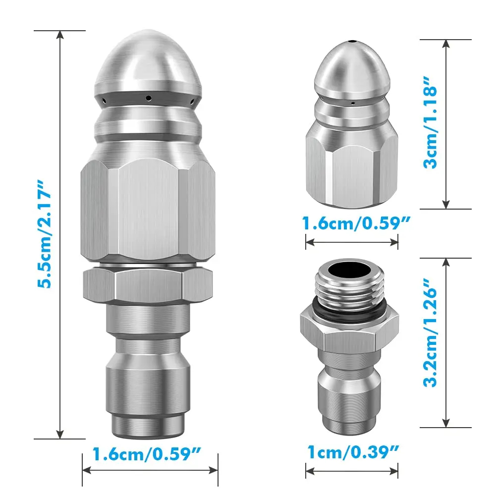 Water Jet High Pressure Sprayer Nozzle Clean Sewer 1/4" Stainless Steel Pressure Washer Quick Plug Drain Hose Nozzle Tool Water