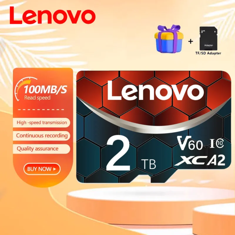 Lenovo-tarjeta Micro SD A2 de 2TB, 1TB, tarjeta de memoria de alta velocidad, 512GB, 128GB, tarjeta Flash MicroSD U3 TF para teléfono Xiaomi, cámara, mesa y PC
