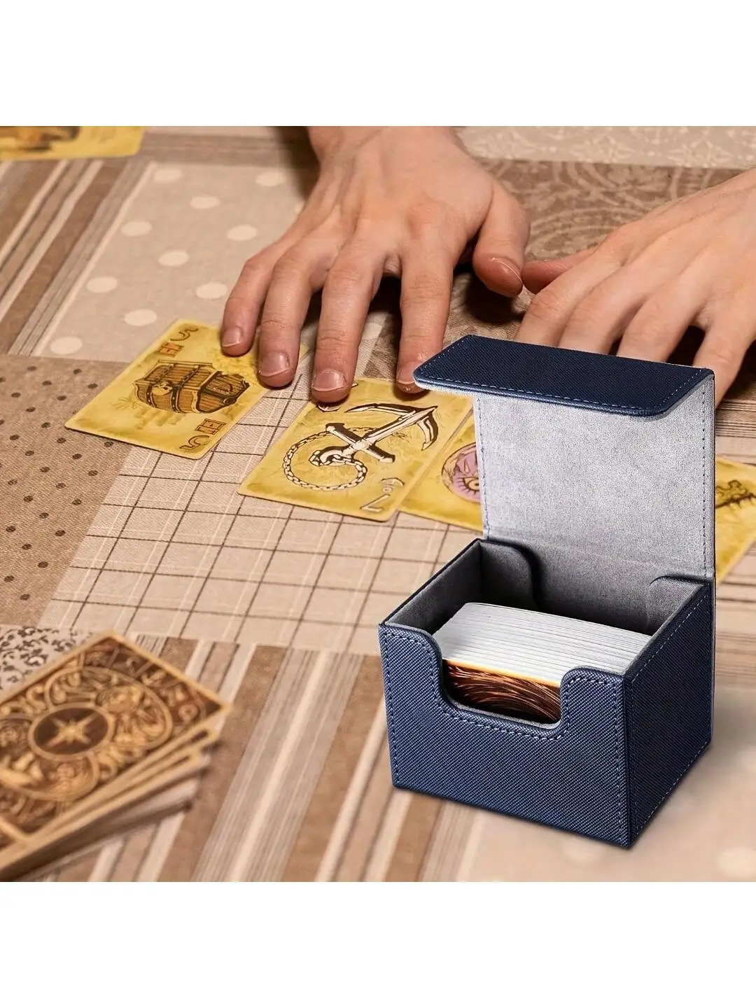 Caixa de baralho de cartas com mais de 100 cartões, tipo inserido lateralmente, caixa de coleção de cartões de couro, caixa de armazenamento de cartão de planeta, caixa de cartão periférico de jogo, wanz