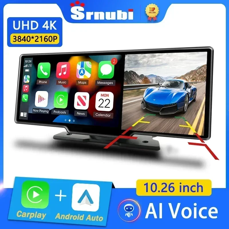 Cámara de salpicadero de 10,26 pulgadas, reproductor de vídeo para espejo de coche 4K, Carplay inalámbrico, Android, Monitor de coche, cámara retrovisora Multimedia GPS, tablero