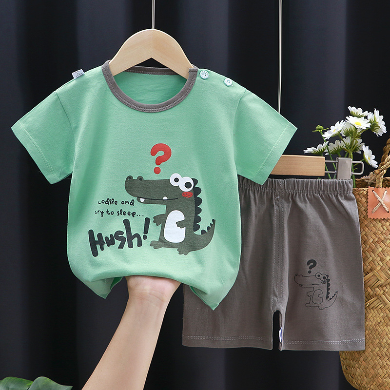 漫画プリント服純粋な綿のホーム服 2 ピーススーツ幼児ファッションかわいいカジュアルジャージコントラスト Tシャツ + ショートパンツ