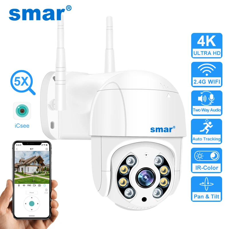 Cámara Smar 1080P 5MP 4K WiFi para exteriores Zoom Digital 5X cámara inalámbrica PTZ visión nocturna IR Audio bidireccional seguridad del hogar XMEYE