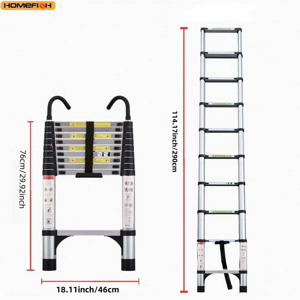 Multi-Size Aluminium Telescopic Ladder with Non-Slip Feet,Adjustable Lightweight Ladder for Home or Caravan, 330lb Load Capacity