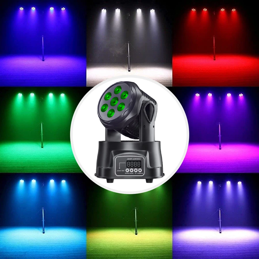 Luzes de cabeça móvel com feixe de led, 7x10w, rgbw, palco profissional, dmx512 canais, festas de discoteca, show, dj, luzes estroboscópicas de palco, dança