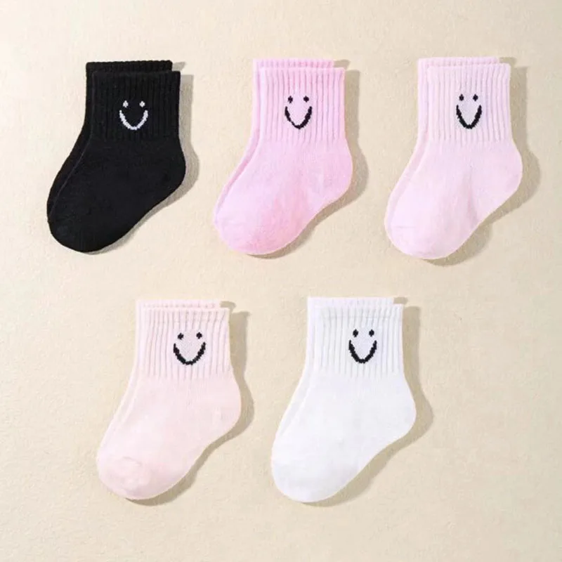 5 pares de calcetines de bebé lindo divertido cara emoticonos patrón cómodo niños niñas calcetines