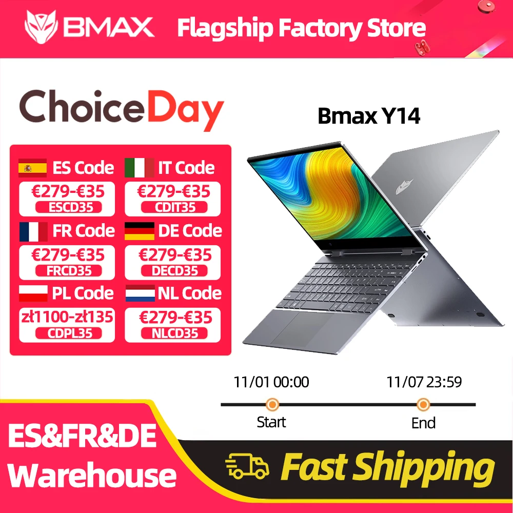 BMAX Y14 ordinateur portable 14 pouces ordinateur portable Windows 11 16GB RAM LPDDR5 512GB SSD 1920*1080 IPS Intel N100 ordinateurs portables ordinateur