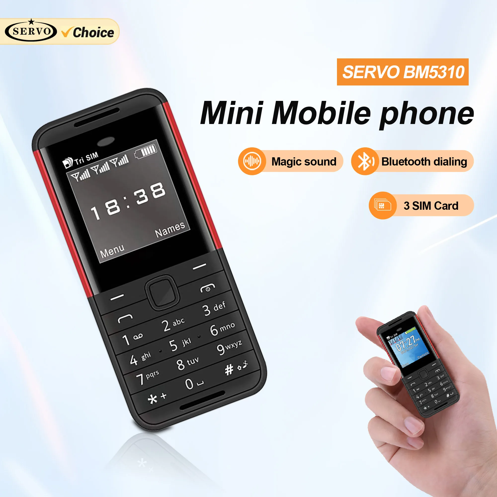 SERVO BM5310 Mini téléphone portable 3 SIM veille vitesse cadran enregistreur d'appel voix magique Bluetooth composeur FM 2G Super petits téléphones portables