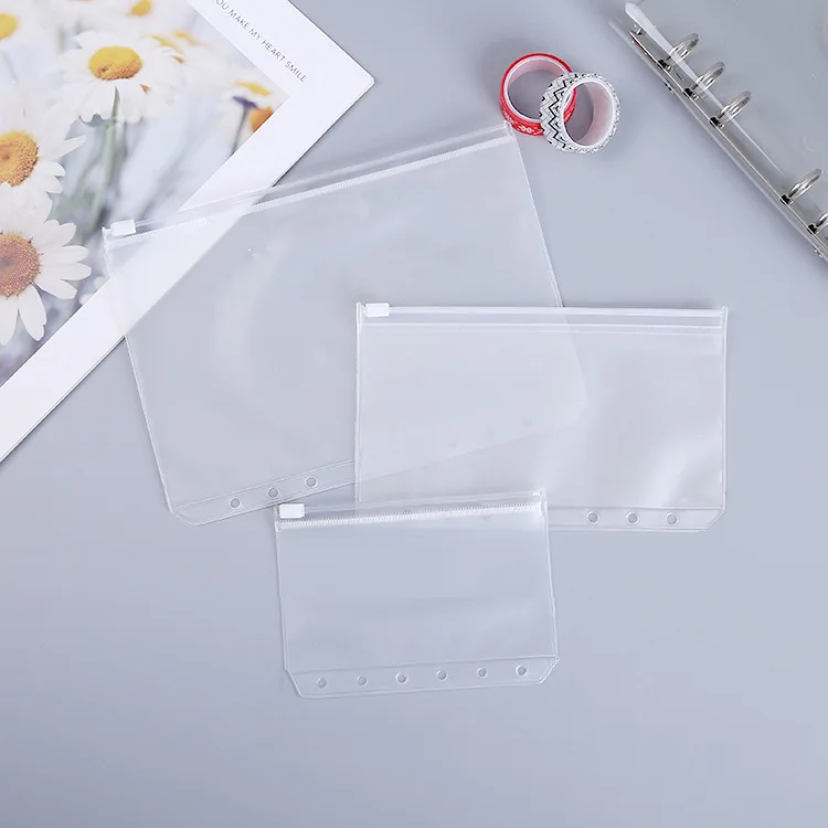 A5 A6 A7 Color  Binder Pockets Binder Zipper Folders for 6-Ring Notebook Binder Waterproof PVC Leaf Document Filing Bag