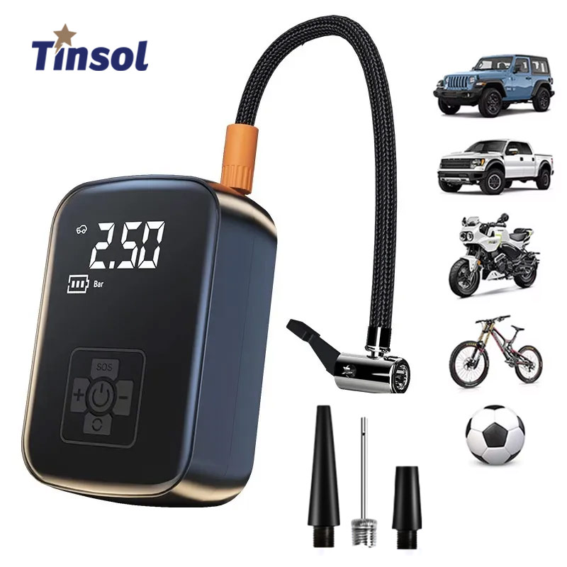 TINSOL 150PSI Bomba de aire inalámbrica portátil Bomba de aire para automóvil Inflador de neumáticos eléctrico Adecuado para neumáticos de automóviles de motocicletas y deportes de pelota