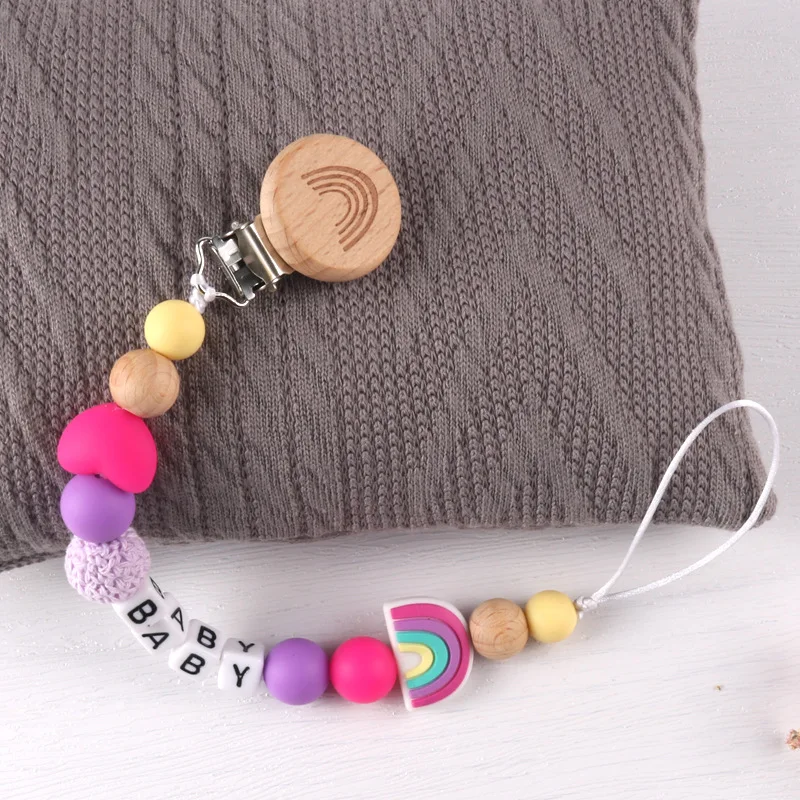 Tùy Chỉnh Tên Thủ Công Cá Nhân Hóa Giả Kẹp Núm Vú Giả Kẹp Giá Đỡ Silicone Cho Bé Rainbow Núm Vú Giả Giá Đỡ Dây Chuyền Bé Miếng Dán Tặng