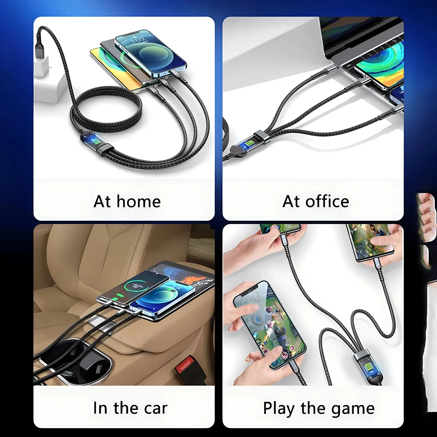 Lámpara piloto transparente 3 en 1 de 100W, Cable de carga súper rápida 6A Universal con Micro Usb tipo C para Samsung, Huawei, Xiaomi, Iphone