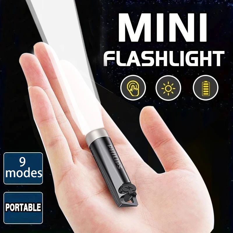 PHILIPS 2025 NEW SFL1121  EDC Flashlight LED Rechargeable Mini EDC Keychain Flashlights Camping Lamp For Hiking Self Defense