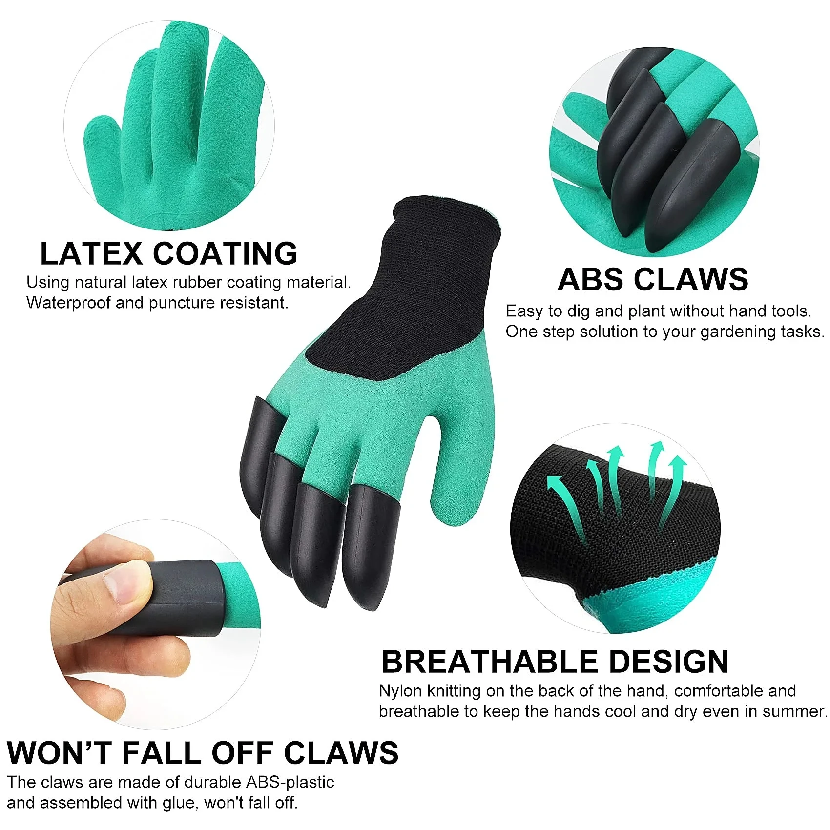 Luvas de jardinagem com garras, respiráveis, à prova d'água, trabalho, escavação, plantio, resistente a picadas, luvas de látex protetoras antiderrapantes