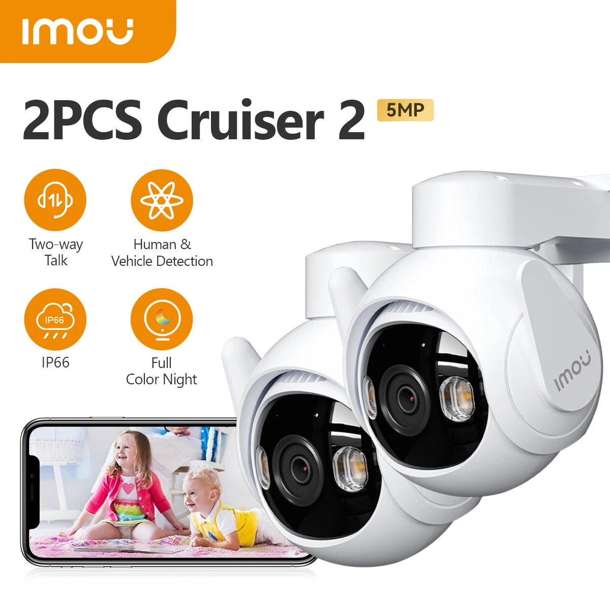 IMOU 2 uds Cruiser 2 5MP Wi-Fi cámara segura para exteriores AI seguimiento inteligente detección de vehículos humanos IP66 visión nocturna inteligente conversación bidireccional