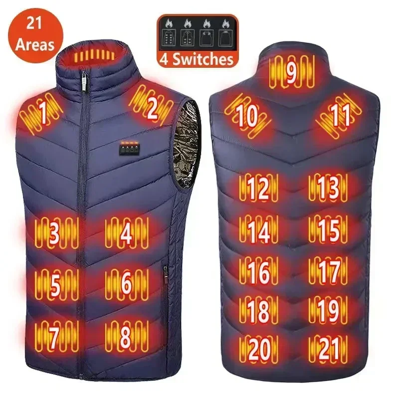 Men's Winter 27 Zone Heating Vest Jacket USB Smart Electric Sleeveless Jacket Self-heating Clothes Women's Snow Warm Padded Coat