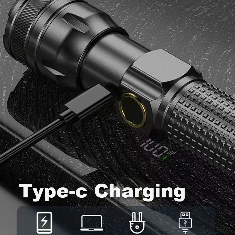 Linterna LED de aleación de aluminio, linterna táctica telescópica recargable de alta potencia con Zoom, luz de Flash, linterna para acampar al aire libre