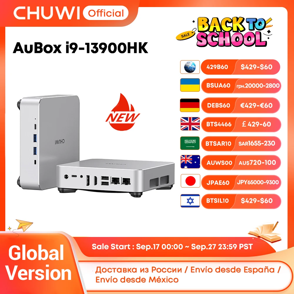Chuwi aubox mini pc 14 núcleos i9-13900HK 32gb ddr4 1tb ssd windows 11 pro wifi 6 bt 5.2 estender m.2 1t * 2 computador desktop