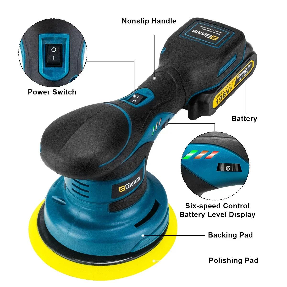 Gisam Brushless Car Polisher 6 Gears Electric Polisher Automobile Car Polishing Sealing Glaze Machine For Makita 18v Battery Pin