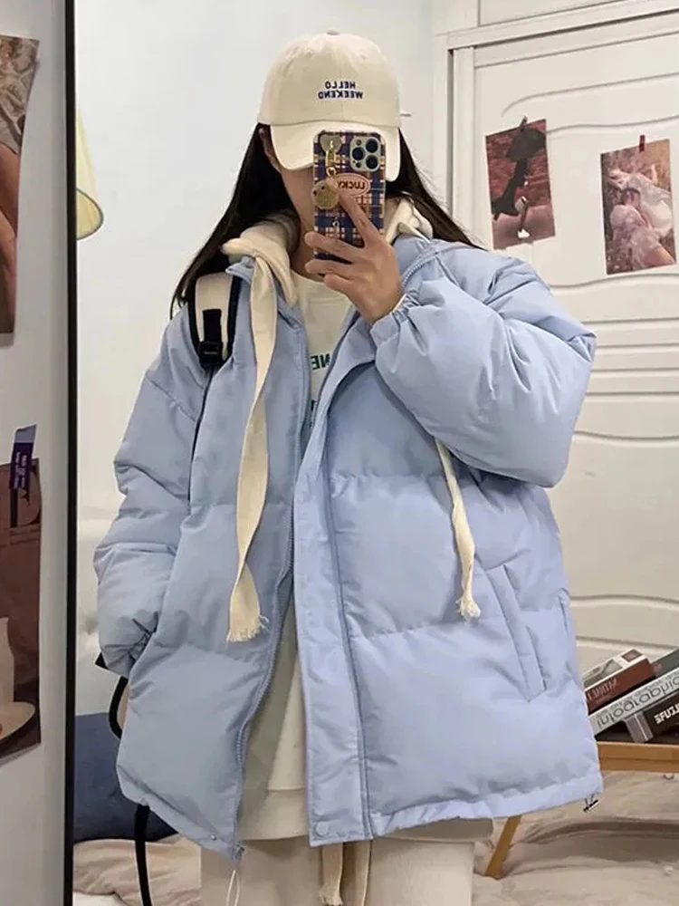 Winter Kurze Jacke Frau Parkas 2025, Dicke Warme Gespleißt Mit Kapuze Parka Übergroßen Koreanische Mode Lose Baumwolle Gepolsterte Oberbekleidung