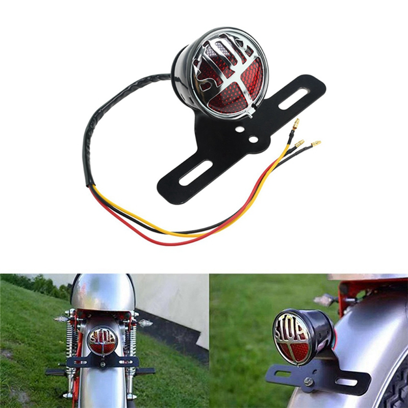 Lampu belakang LED sepeda motor, lampu ekor Retro Miller Stop, lampu plat nomor, lampu belakang untuk Harley Chopper Bobber Cafe