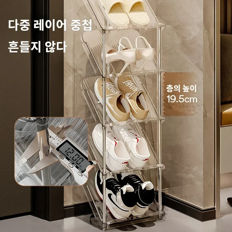 ใหม่โปร่งใสชั้นวางรองเท้าทนทานและทนทาน STACKABLE Multi-Layer ชั้นวางรองเท้านิตยสาร Rack Home รองเท้าจัดเก็บ
