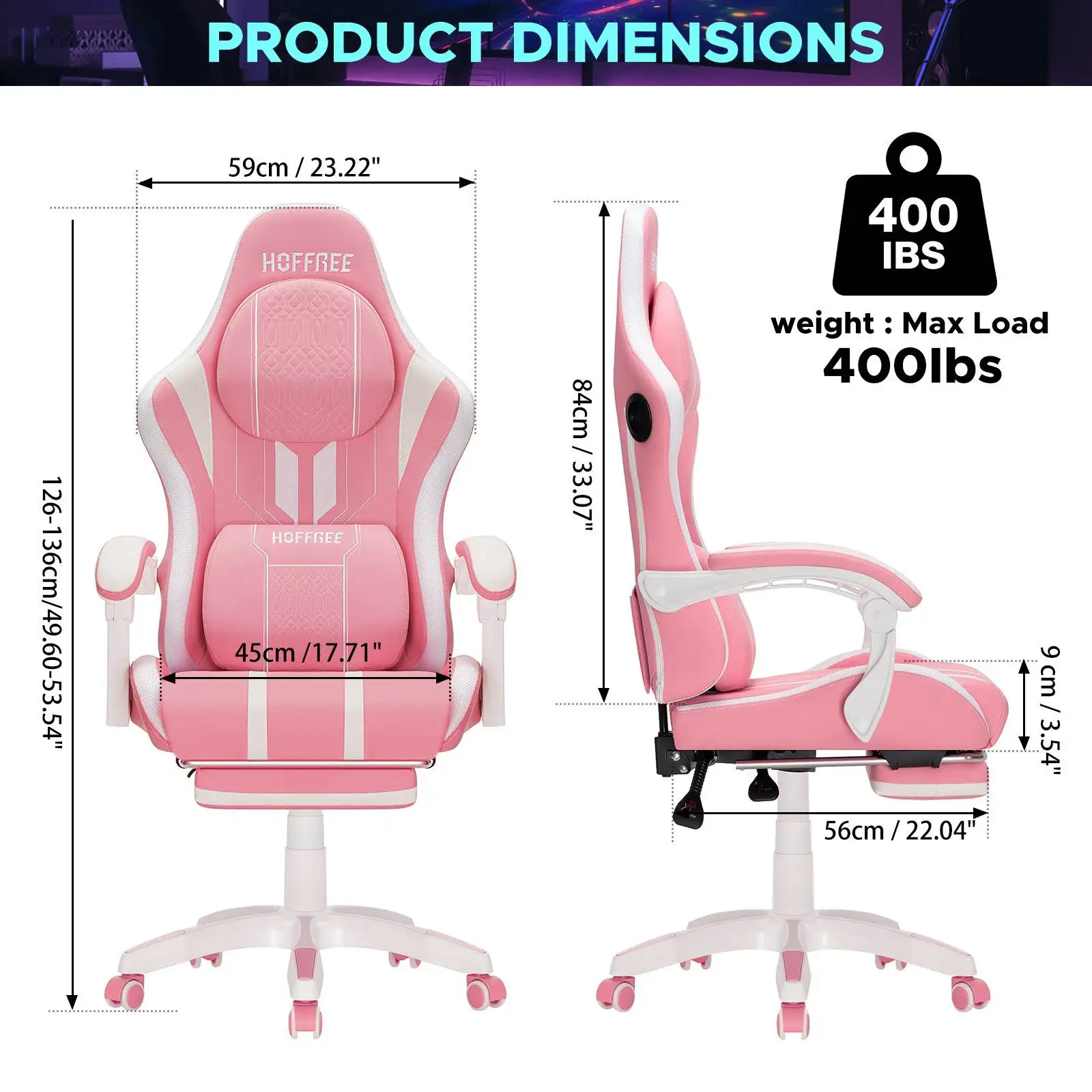 Sedia da gioco ergonomica Altoparlante Bluetooth Luci a LED Massaggio Braccioli regolabili.