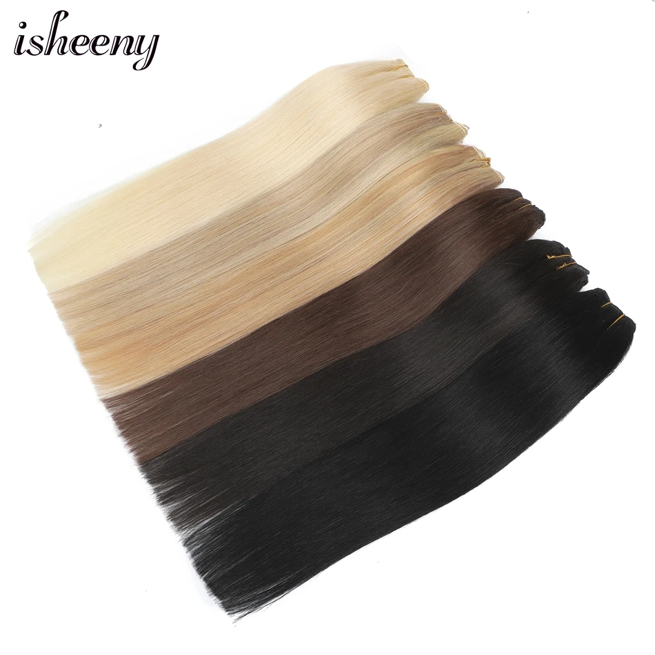 Cabelo humano reto tece pacotes de cabelo humano remy brasileiro costurar em extensões de trama loira reta 50g 12 "-24" cabelo natural