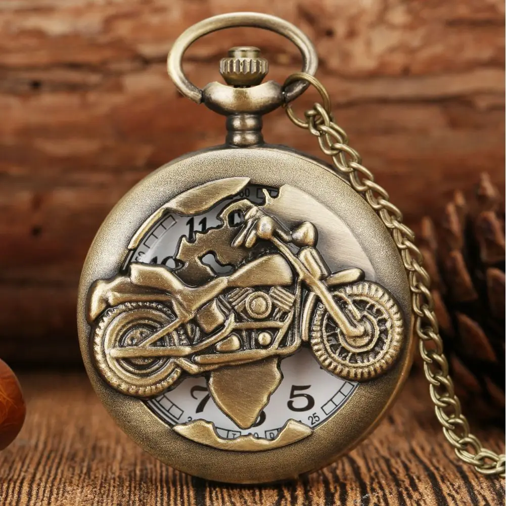 Retro motocykl samochód wzór kwarcowy zegarek kieszonkowy motocykl MOTO Design wisiorek Fob łańcuszek do zegarka prezenty dla mężczyzn