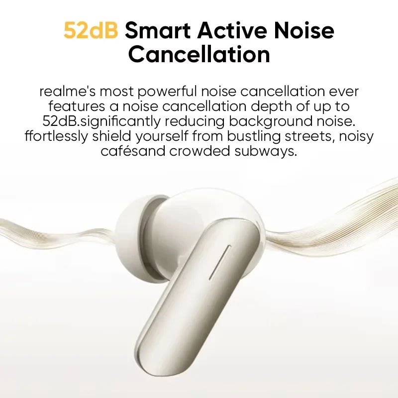 Global Version realme Buds Air 7 52dB Smart Active Noise Cancellation 12.4mm Deep Bass Driver Bluetooth5.4 360° Spatial Audio Effect IP55 Kopfhörer