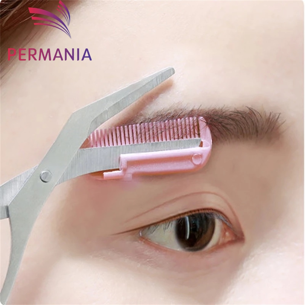 Eyebrow Trimmer Scissor With Comb Female Male Eyebrow Eyelash Scissors Safety Stainless Steel Face Razor Makeup Beauty Scissors