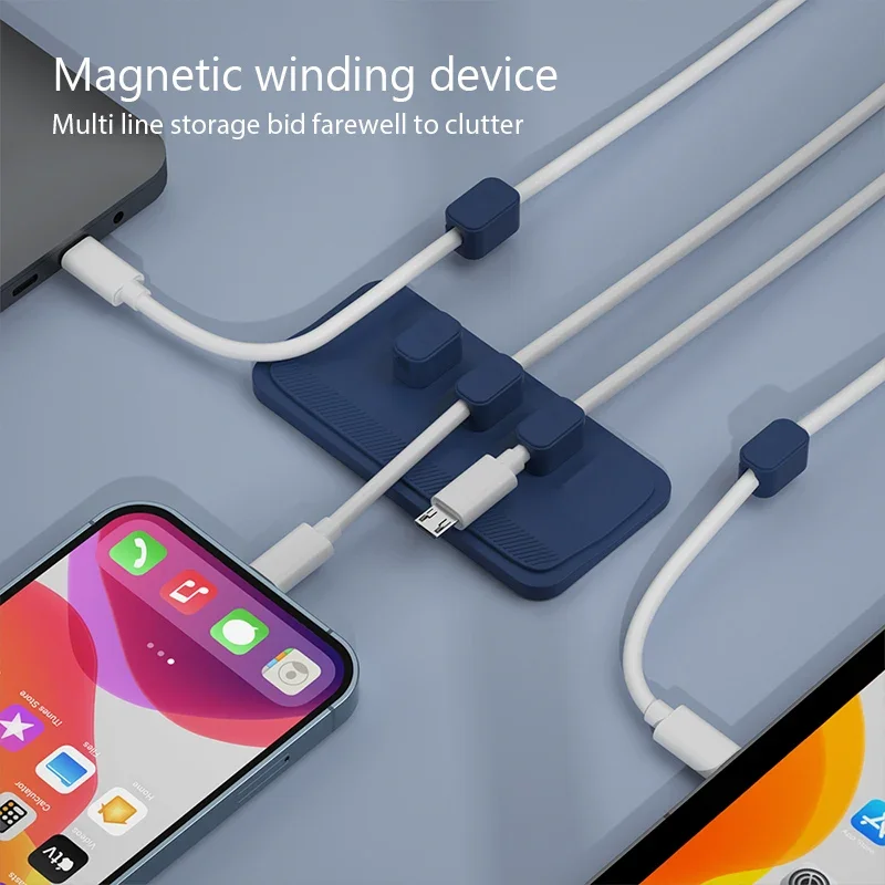 6 in 1 Magnetic Mouse Wire Organizer Desktop Cable Clip Protector Cord Row Plug Self-Adhesive Fixed USB Charging Line Holder