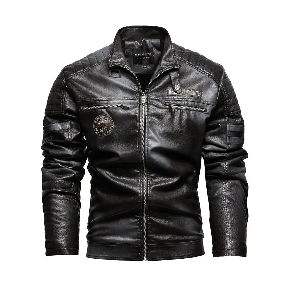 Nuevas chaquetas de cuero para hombre, chaqueta informal ajustada de PU para motocicleta, abrigo cálido de moda de alta calidad para otoño e invierno