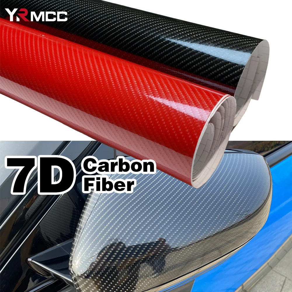 Película de sintonización automática de fibra de carbono 7D, envoltura de vinilo, pegatinas negras y rojas para coche, pegatinas adhesivas impermeables para motocicleta, accesorios para coches