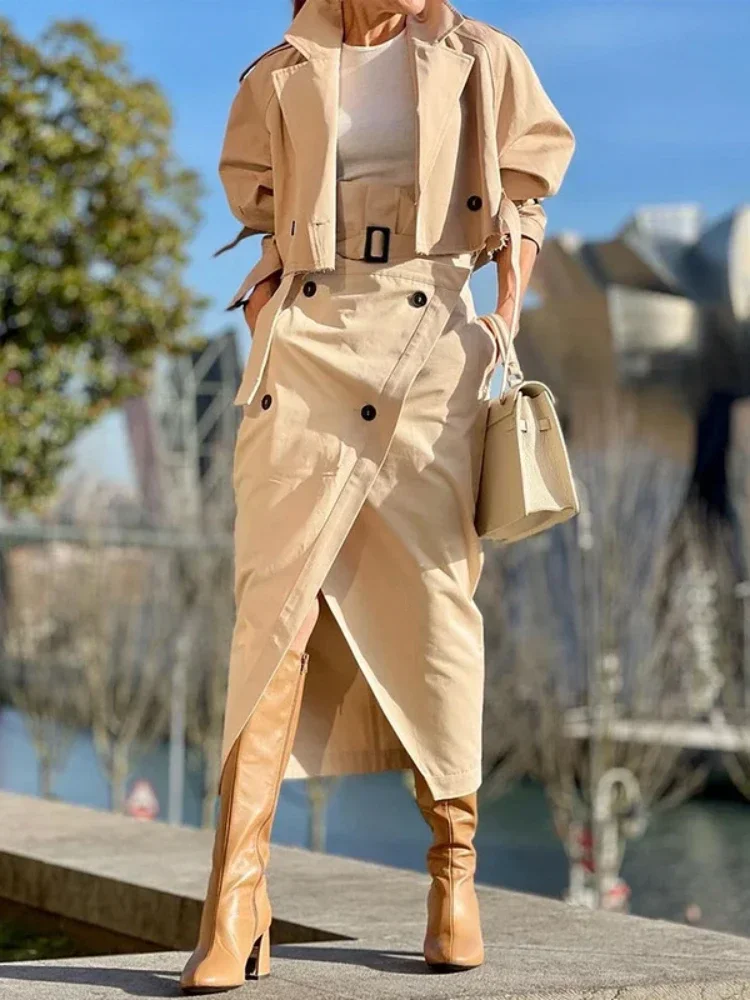 Mode Zweiteilige Sets Outfits Büro Dame Trainingsanzug Straße Tragen Cargo Set Langarm Jacke und Wrap Hohe Split Röcke Anzug