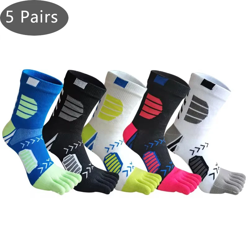 5 pares de calcetines deportivos con punta de compresión de algodón puro que absorben el sudor coloridos bicicleta maratón Fitness baloncesto al aire libre calcetines de 5 dedos