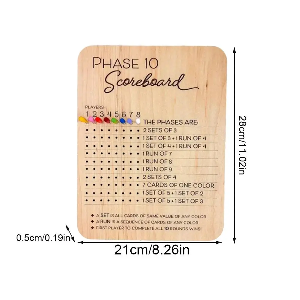 Wooden Phase 10 Score Board - Phase Ten Scorecard And Round Tracker Phase 10 Cards Game Score Sheets Classic Board Card Games