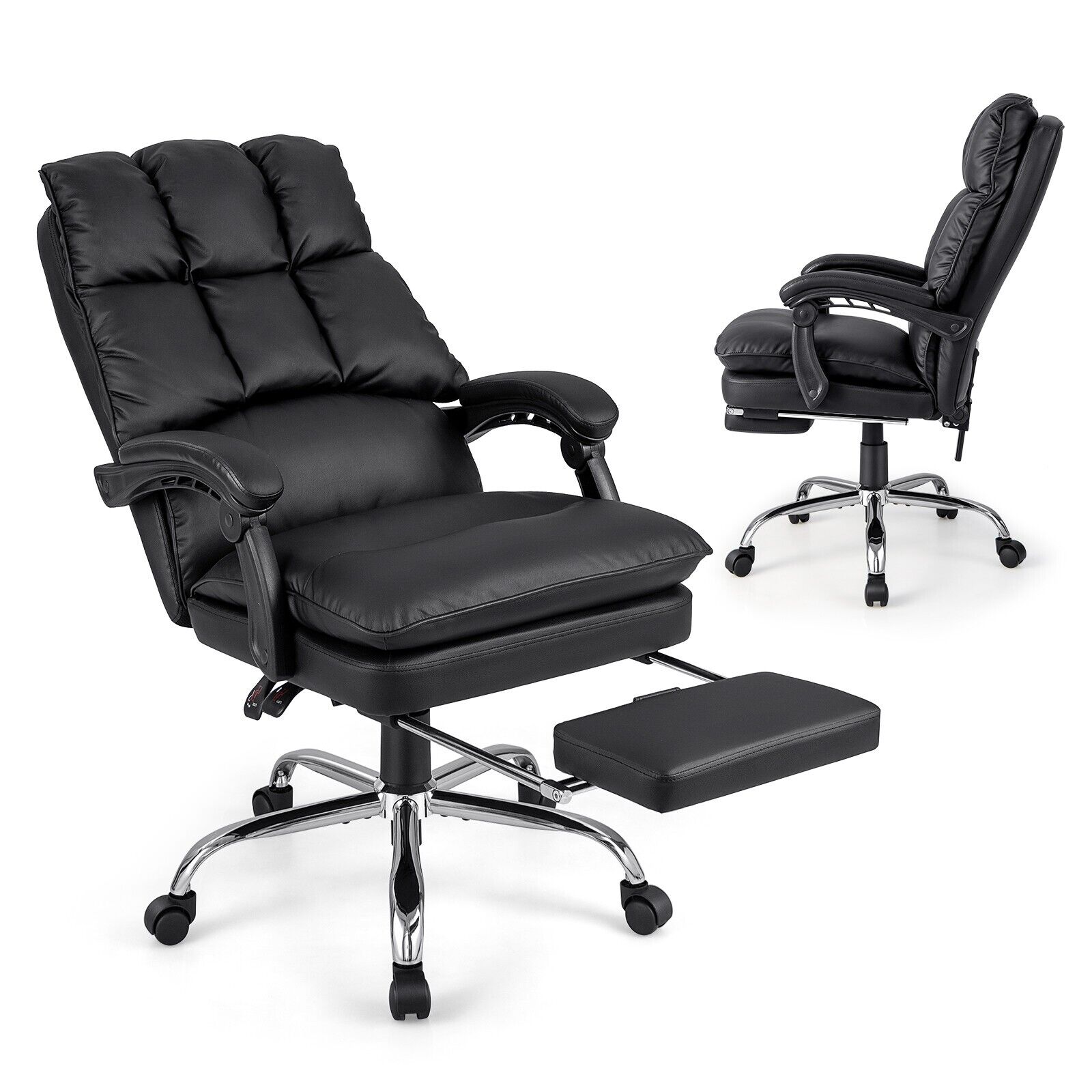 GOFLAME Office Desk Chair Ergonomic Padded Reclining Chair With Retractable Footrest