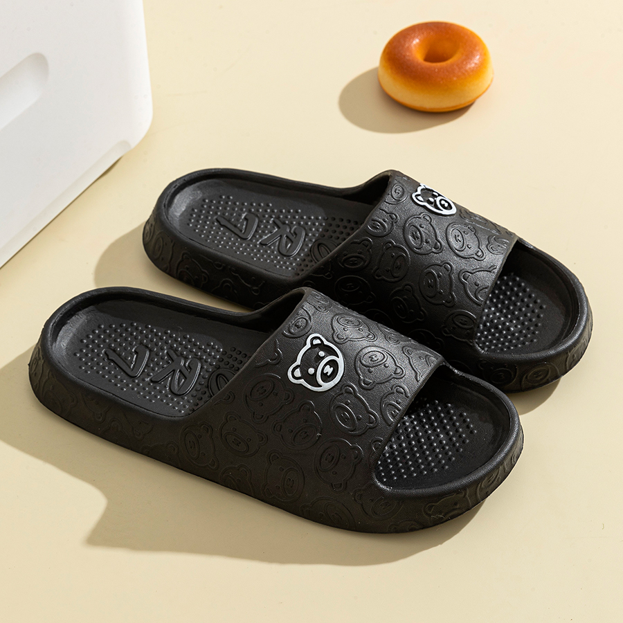 Zapatillas de moda de verano para hombre, sandalias con estampado de osito, baño interior, antideslizantes, suaves, zapatos informales para dormitorio para mujer, pareja