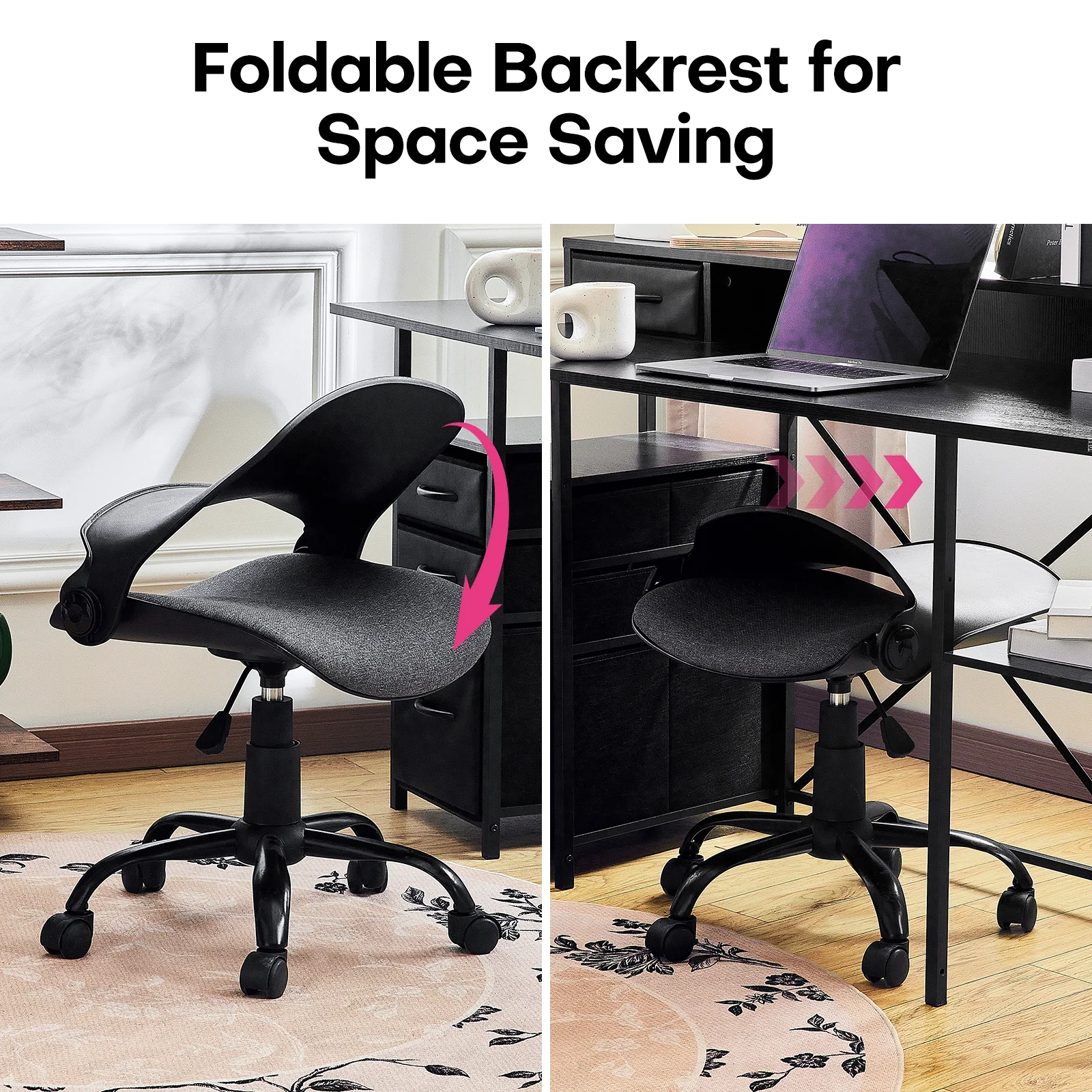 Redlife Office Chair w/ Foldable Backrest ,Home Office Desk Chairs Armless Computer Chair Adjustable Furniture for Home & Office