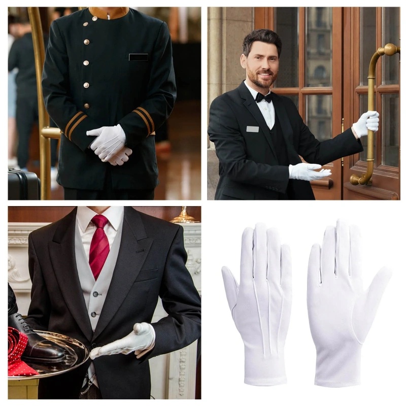 2/4 Paar weiße Baumwollhandschuhe für Damen und Herren, Kellner, Fahrer, Schmuck, Arbeiter, Fäustling, Vollfinger, rutschfester Handschutz