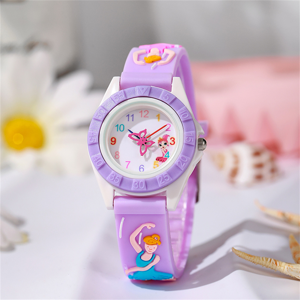 Reloj para niños Ballet de dibujos animados Chica Diseño Reloj de cuarzo Moda Púrpura Silicona Chica Regalo Estudiante Reloj de pulsera
