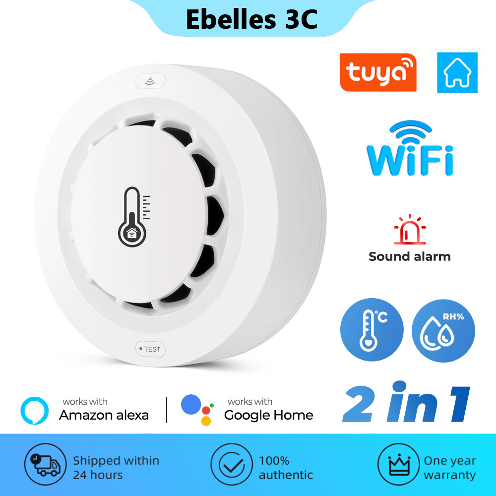 Tuya Wifi Rauchmelder Temperatur-und Feuchtigkeit erkennung 2 in1 Brandschutz Rauchmelder Sensor Smart Life Feuerwehr mann