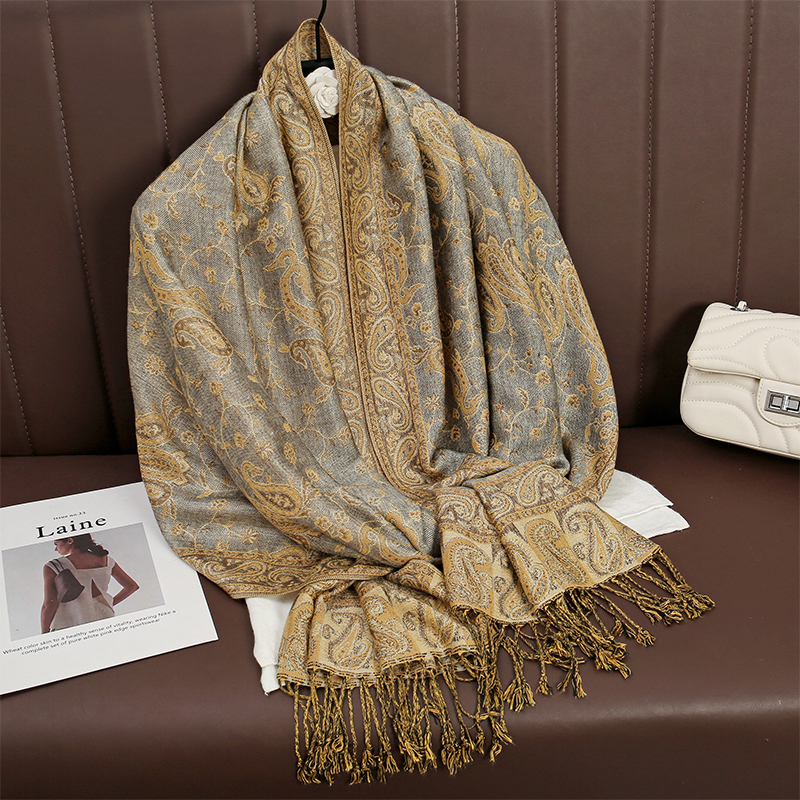 Feminino estilo nacional flor padrão cachecol jacquard pashmina cashmere borla clássico xale coldproof quente pescoço proteção