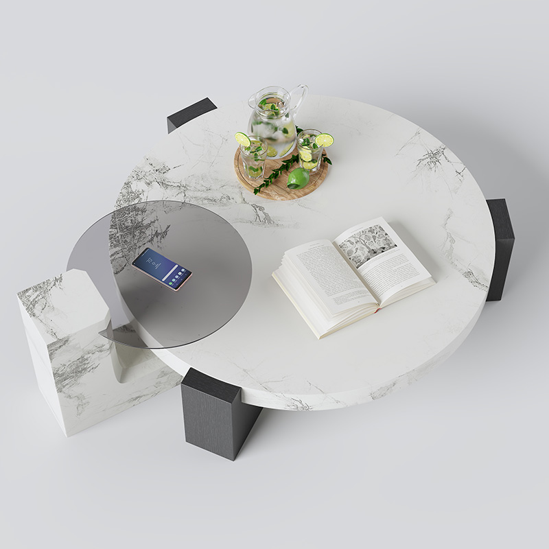 Moderner runder Couchtisch Lounge Center Klarer sitzender Wohnzimmertisch Marmor Weiß Haushalt Stolik Kawowy Möbel