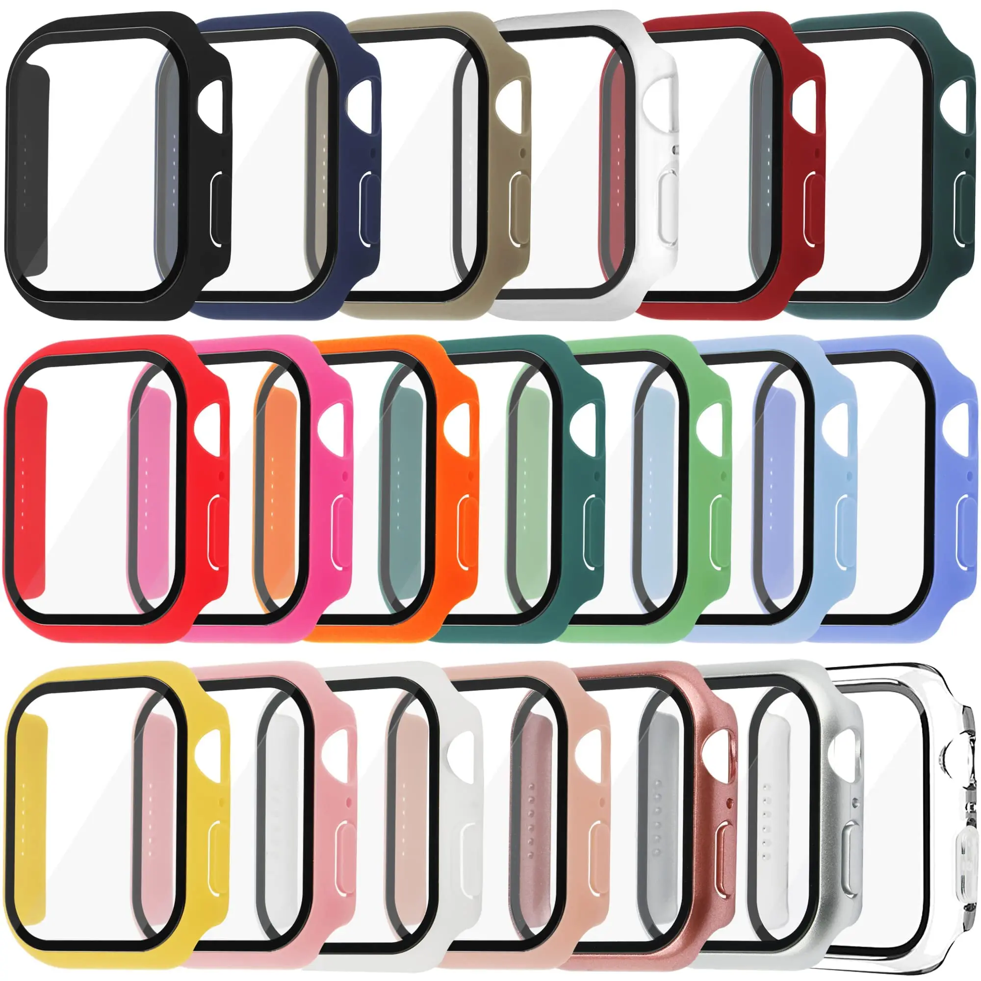 Protector de pantalla de cristal templado y funda para Apple watch, 45mm, 41mm, 44mm, 40mm, 42mm, accesorios para Apple Watch serie 9, 4, 5, 6, SE, 7, 8