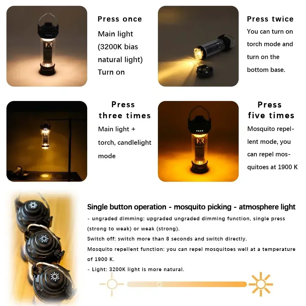 BATOT 3000mAh LED Camping Light USB Rechargeable 5 Lighting Modes Flashlight Tent Portable Lantern Emergency Light Camp supplies