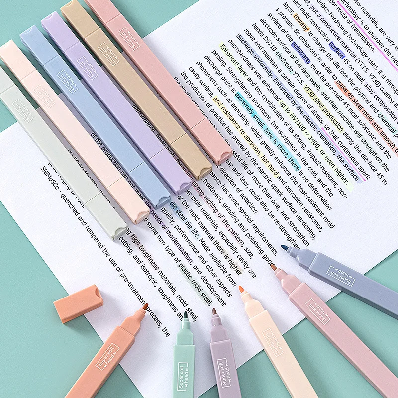 6 ชิ้น/เซ็ต Morandi สี Highlighter MARKER ปากกา Double-HEAD Highlighter ปากการายการเครื่องเขียน Back to School อุปกรณ์สาวของขวัญ