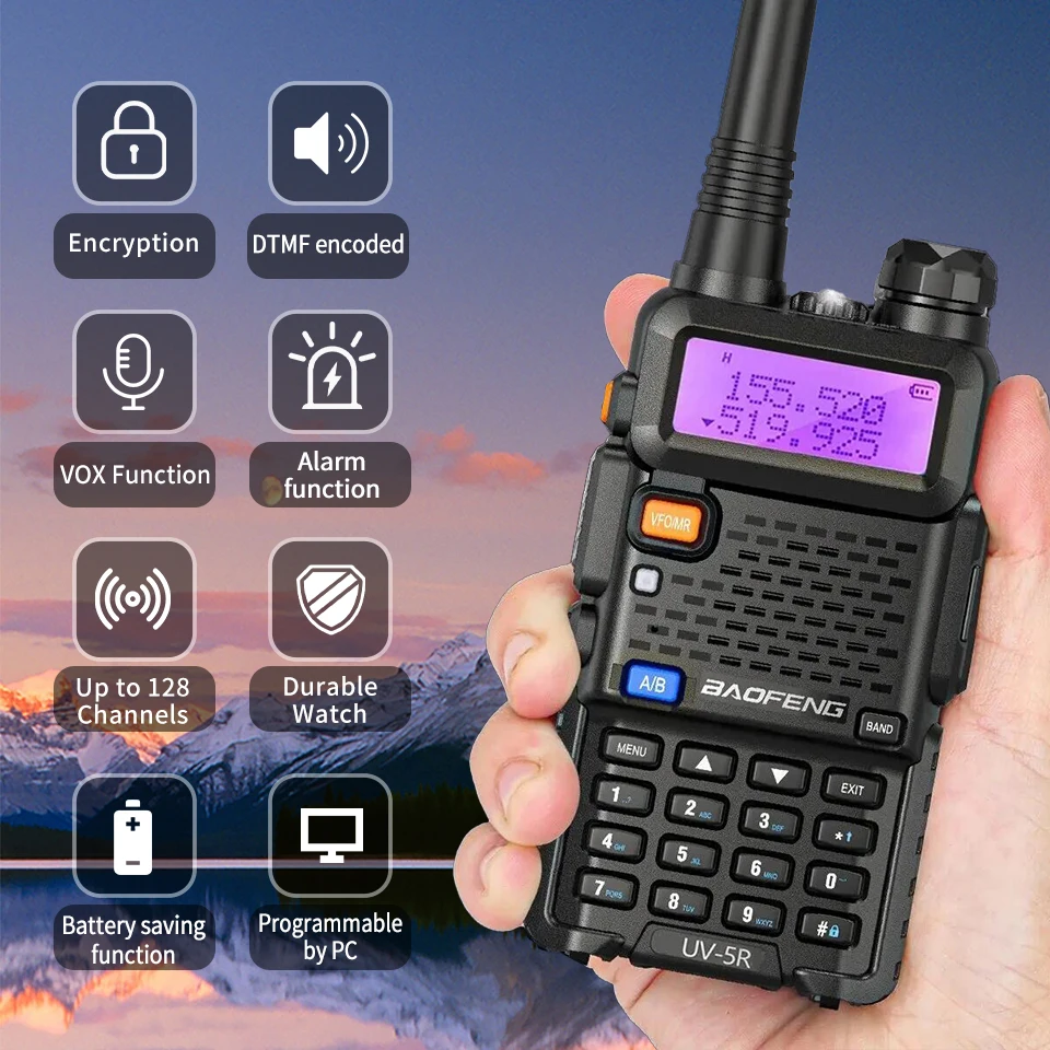 Hot Baofeng UV-5R 5W High Power CB Portable Walkie Talkie Long Range 10km 128CH Dual Band VHF UHF FM uv5r Hunting Two way Radios