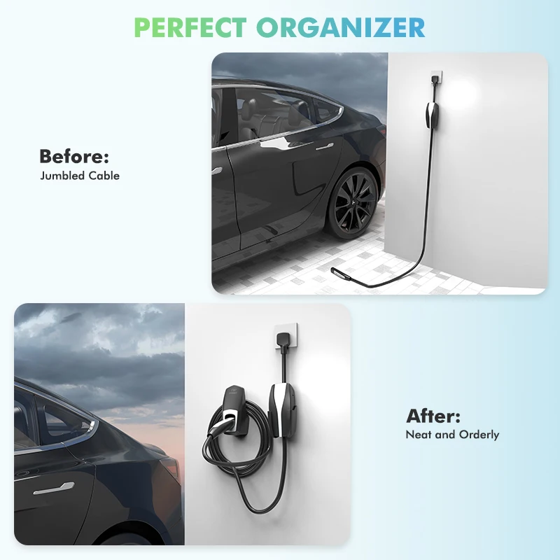 EVDANCE EV Suporte de cabo de carregamento para Tesla Model Y S X Suporte de parede com suporte de chassi Tesla Carregadores Suporte organizador de cabo