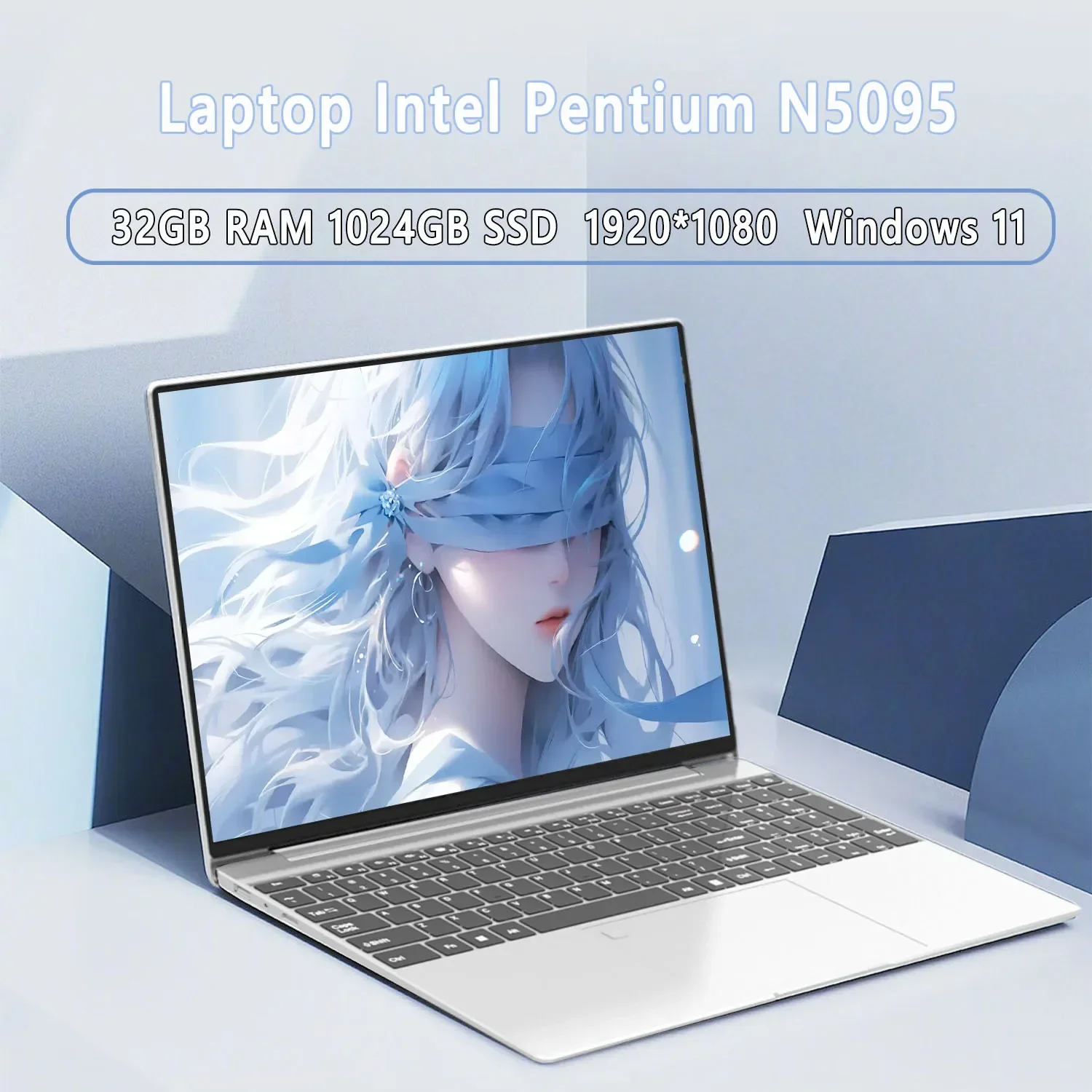 Laptop da 15,6" Intel Celeron N5095 notebook gamer 32 GB RAM 2 TB SSD Ufficio Studio PC Computer Windows 11 Risoluzione 1920 * 1080